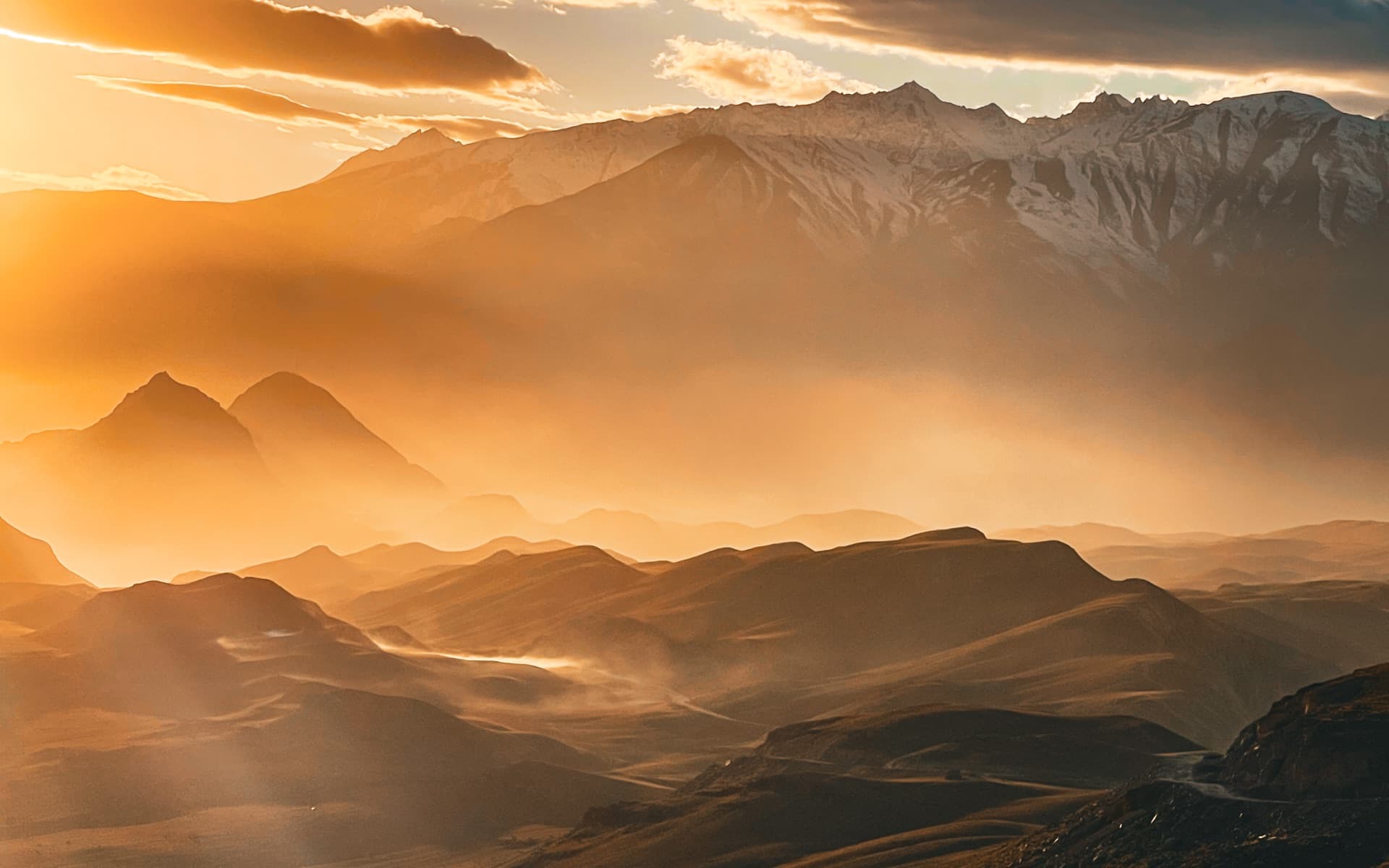 Golden sunset over northern Pakistan mountains